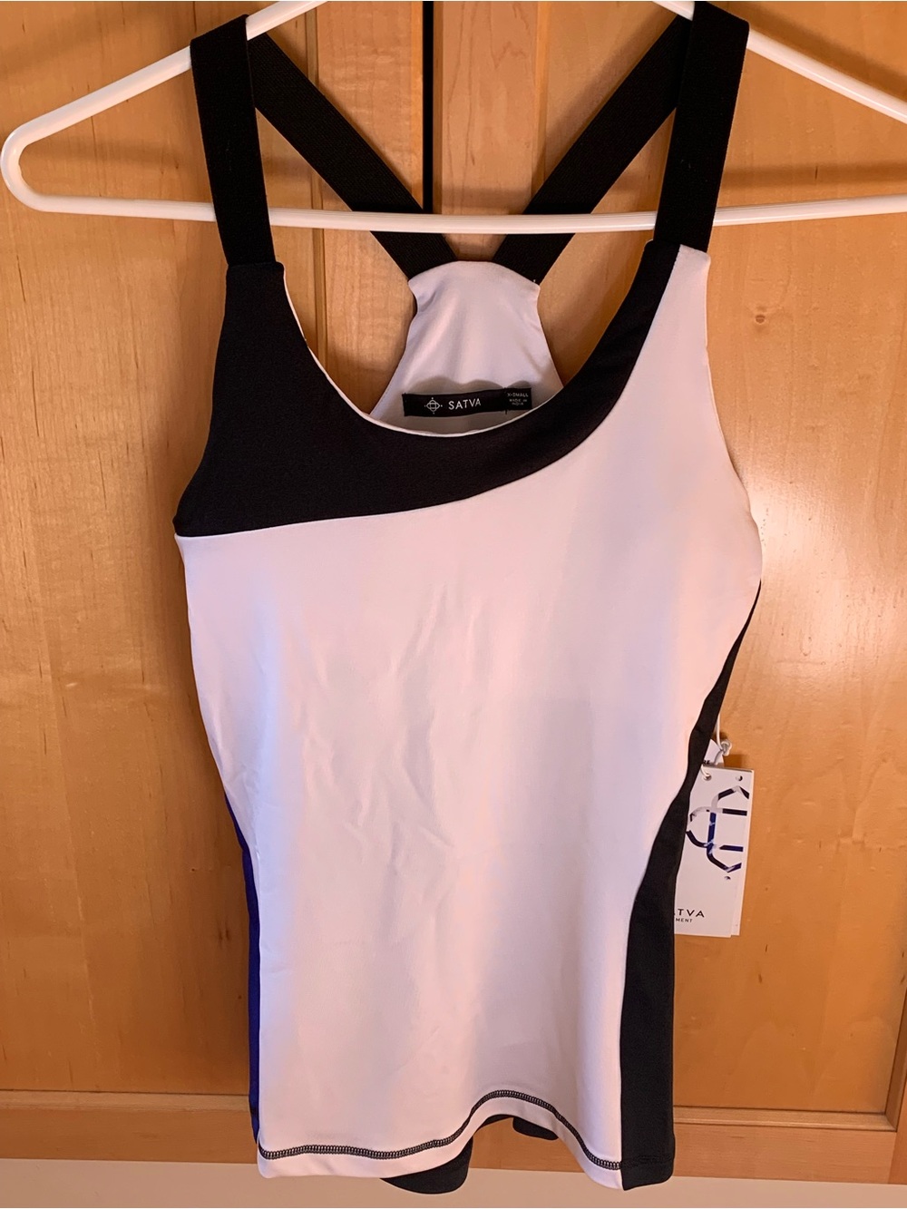 Athletic Colorblock Racerback Tank — White, Black & Royal Blue Size XS